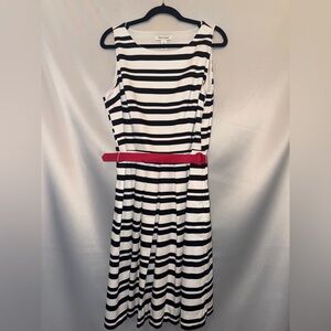 WHBM Chic Striped Black and White Dress with Pink Belt